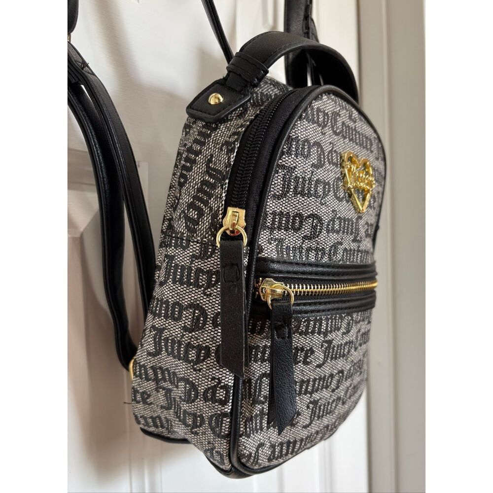 JUICY COUTURE Mini Backpack & Card Case/Grey & Black Faux Leather/Gothic Status - Picture 5 of 13